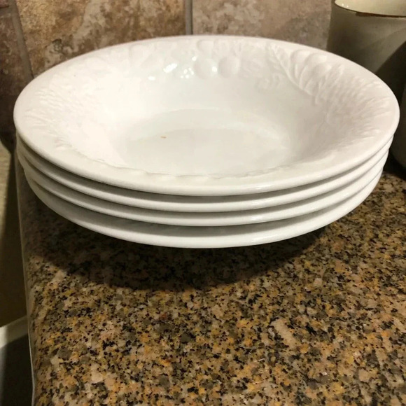 4 Gibson Designs Embossed Fruit Design 8 1/8" White Soup Salad Cereal Pasta Bowl - Picture 7 of 7